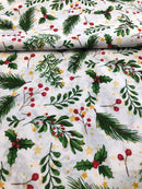 COTONE ARREDAMENTO - 408 FOGLIE DI PINO E BACCHE ROSSE