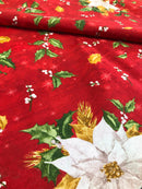 COTONE ARREDAMENTO - 453 STELLA DI NATALE BIANCA FONDO ROSSO