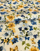 COTONE ARREDAMENTO - 495 FIORI E FARFALLE BLU E GIALLO
