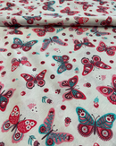 COTONE ARREDAMENTO - 547 FARFALLE ROSA/TURCHESE FONDO BIANCO
