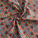 COTONE 100% - 139 ALBERO NATALE FONDO QUADRETTINO BLU E ROSSO