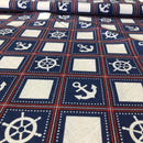 COTONE ARREDAMENTO - ROMBO ANCORA TIMONE FONDO BLU 266