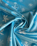VELLUTO STAMPATO - FONDO CELESTE FIOCCO DI NEVE BIANCO